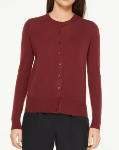 Galeries Lafayette Gilets Et Cardigans|Cardigan 100% Cachemire Yacao col rond rouge foncé