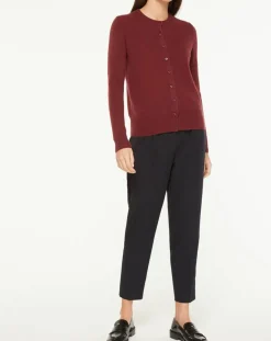 Galeries Lafayette Gilets Et Cardigans|Cardigan 100% Cachemire Yacao col rond rouge foncé