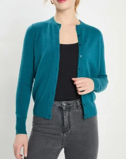 Galeries Lafayette Gilets Et Cardigans|Cardigan 100% Cachemire Zacao col rond bleu/vert