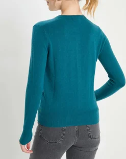 Galeries Lafayette Gilets Et Cardigans|Cardigan 100% Cachemire Zacao col rond bleu/vert