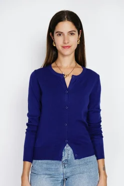 Assuili Gilets Et Cardigans|Cardigan en Cachemire mélangé ras de cou bleu nuit