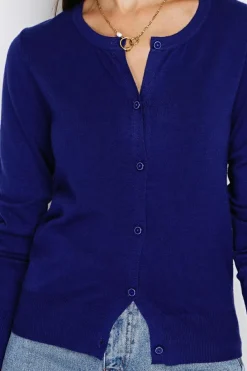 Assuili Gilets Et Cardigans|Cardigan en Cachemire mélangé ras de cou bleu nuit