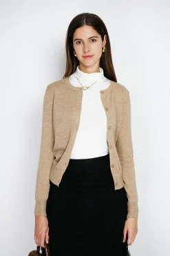 Assuili Gilets Et Cardigans|Cardigan en Cachemire mélangé ras de cou camel