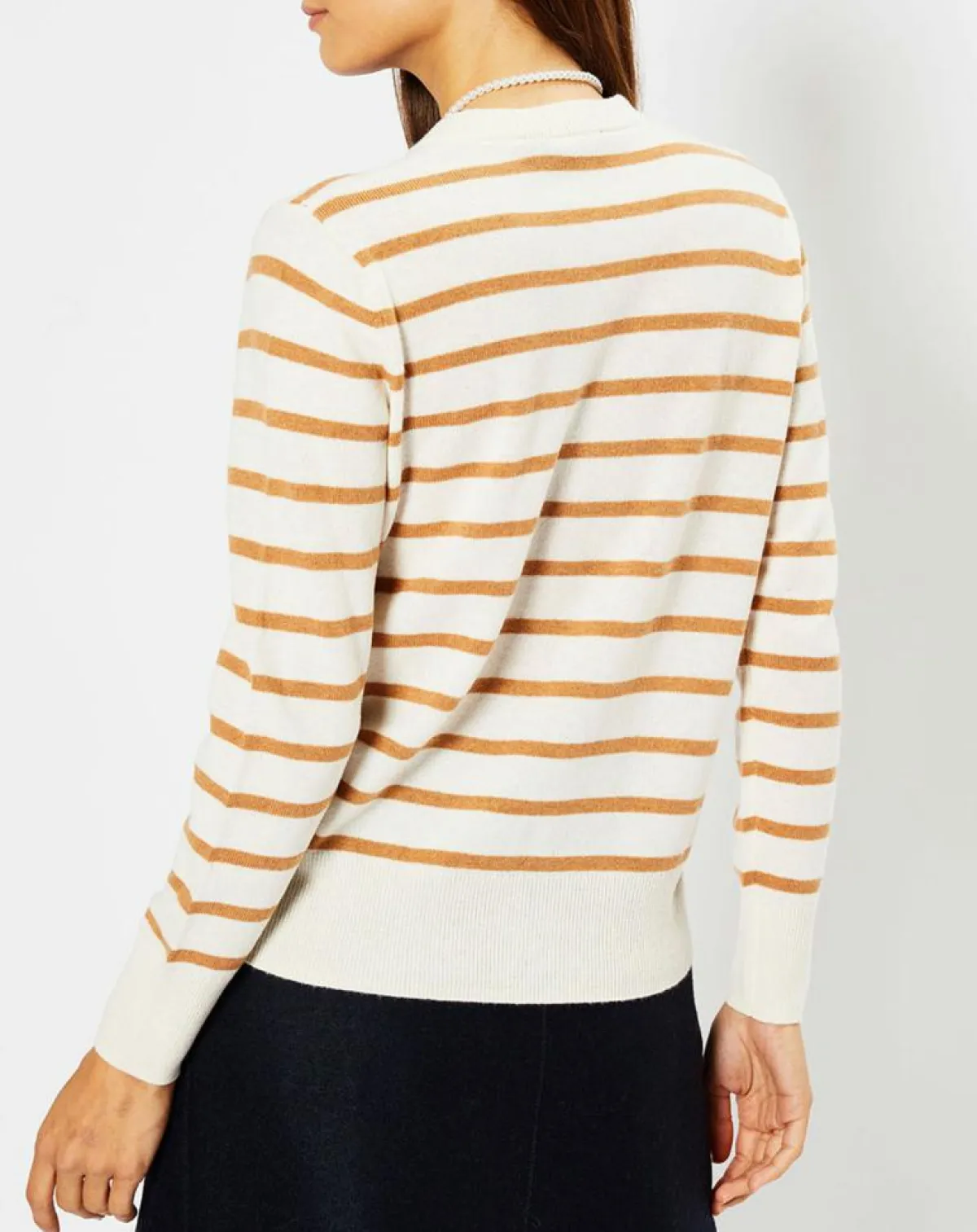 Galeries Lafayette Gilets Et Cardigans|Cardigan en Laine & Cachemire Sacao rayé col rond beige/écru