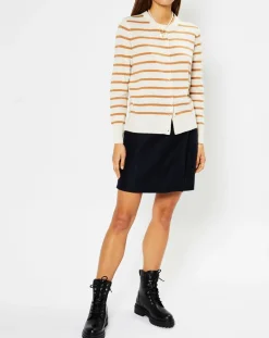 Galeries Lafayette Gilets Et Cardigans|Cardigan en Laine & Cachemire Sacao rayé col rond beige/écru