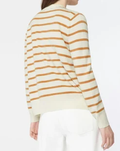 Galeries Lafayette Gilets Et Cardigans|Cardigan en Laine & Cachemire Sacao rayé col rond beige/écru