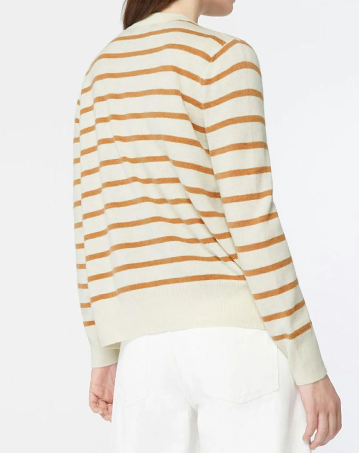 Galeries Lafayette Gilets Et Cardigans|Cardigan en Laine & Cachemire Sacao rayé col rond beige/écru