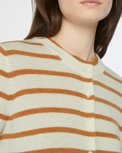 Galeries Lafayette Gilets Et Cardigans|Cardigan en Laine & Cachemire Sacao rayé col rond beige/écru