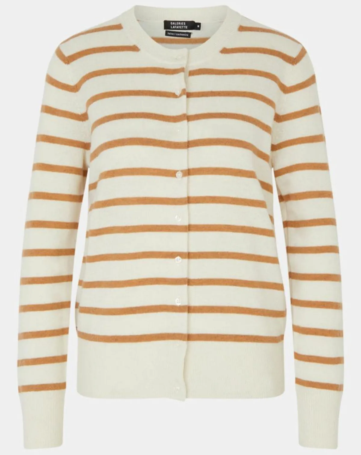Galeries Lafayette Gilets Et Cardigans|Cardigan en Laine & Cachemire Sacao rayé col rond beige/écru
