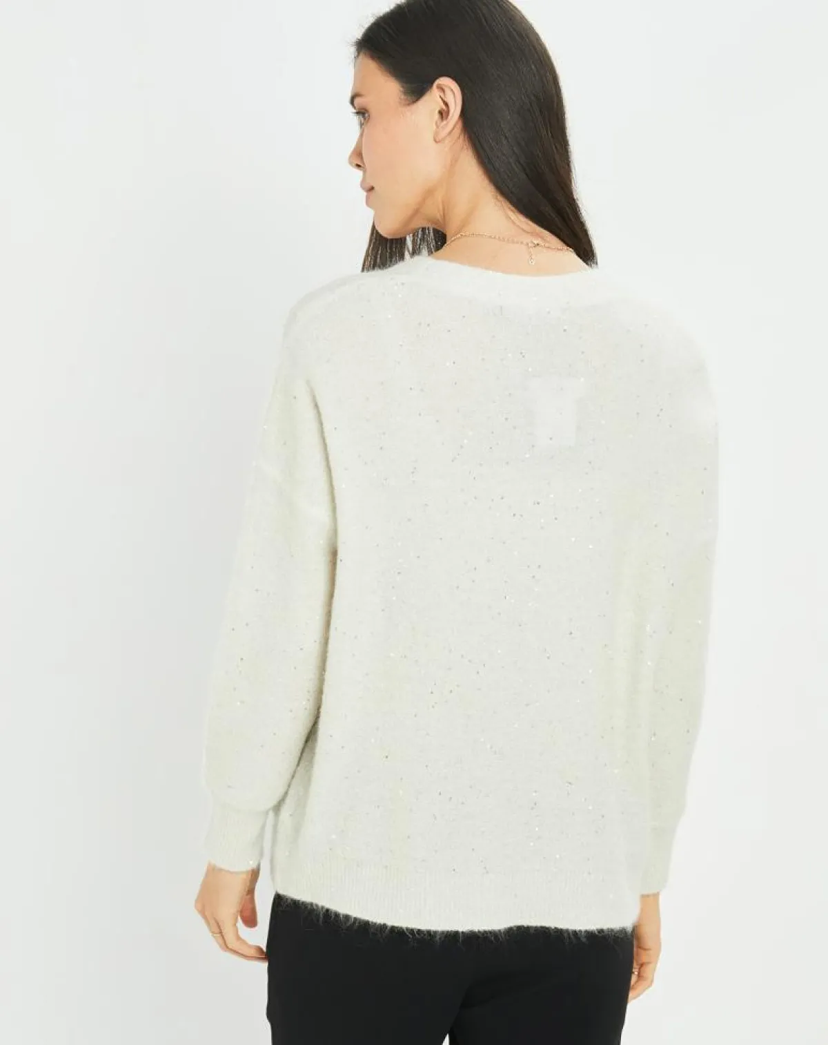 Lauren Vidal Gilets Et Cardigans|Cardigan en Laine & Mohair mélangés Basal à sequins blanc perle