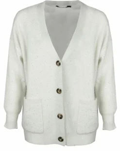Lauren Vidal Gilets Et Cardigans|Cardigan en Laine & Mohair mélangés Basal à sequins blanc perle