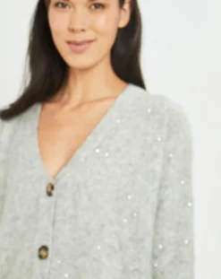 Lauren Vidal Gilets Et Cardigans|Cardigan en Laine & Mohair mélangés Basal à sequins gris