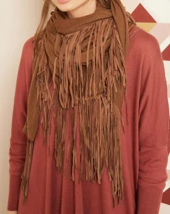 Hotel Particulier Echarpes, Foulards|Écharpe avec franges en Cuir camel - 220x92 cm