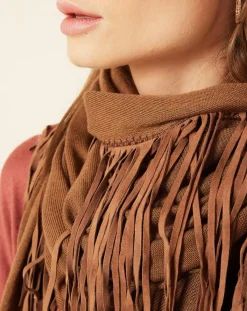 Hotel Particulier Echarpes, Foulards|Écharpe avec franges en Cuir camel - 220x92 cm
