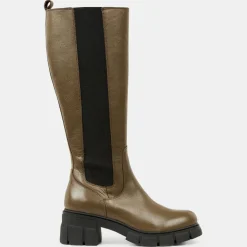 Galeries Lafayette Bottines|Chelsea Boots en Cuir lisse élastique vert kaki - Talon 6 cm