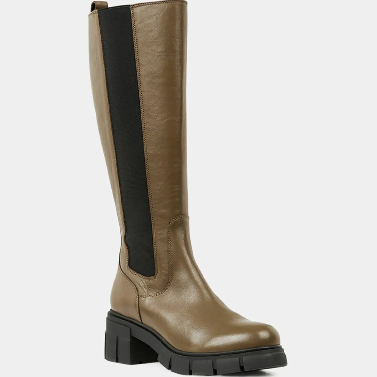 Galeries Lafayette Bottines|Chelsea Boots en Cuir lisse élastique vert kaki - Talon 6 cm