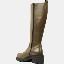 Galeries Lafayette Bottines|Chelsea Boots en Cuir lisse élastique vert kaki - Talon 6 cm