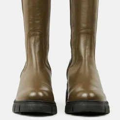 Galeries Lafayette Bottines|Chelsea Boots en Cuir lisse élastique vert kaki - Talon 6 cm