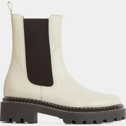 Galeries Lafayette Bottines|Chelsea Boots en Cuir lisse surpiqures blanches - Talon 4 cm