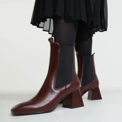 Galeries Lafayette Bottines|Chelsea Boots en Cuir marron - Talon 7 cm