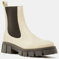Galeries Lafayette Bottines|Chelsea boots en Cuir semelle épaisse beiges - Talon 4,5 cm