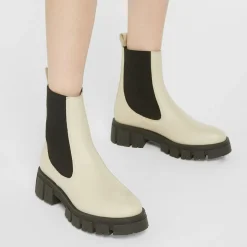 Galeries Lafayette Bottines|Chelsea boots en Cuir semelle épaisse beiges - Talon 4,5 cm