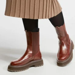 Galeries Lafayette Bottines|Chelsea Boots en Cuir semelle épaisse marron - Talon 4.5 cm