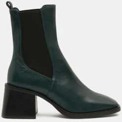 Galeries Lafayette Bottines|Chelsea Boots en Cuir talon flare bout carré vertes - Talon 6 cm