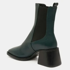 Galeries Lafayette Bottines|Chelsea Boots en Cuir talon flare bout carré vertes - Talon 6 cm