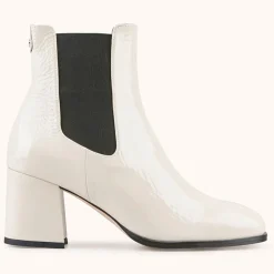 Cosmoparis Bottines|Chelsea Boots en Cuir verni Lanae crème - Talon 6 cm