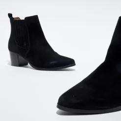 Cosmoparis Bottines|Chelsea boots en Velours de Cuir Fali noires - Talon 5 cm
