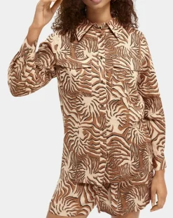 Scotch & Soda Chemises|Chemise 100% Lin imprimée corail beige