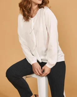 Devernois Chemises|Chemise Ciano à volant beige neige