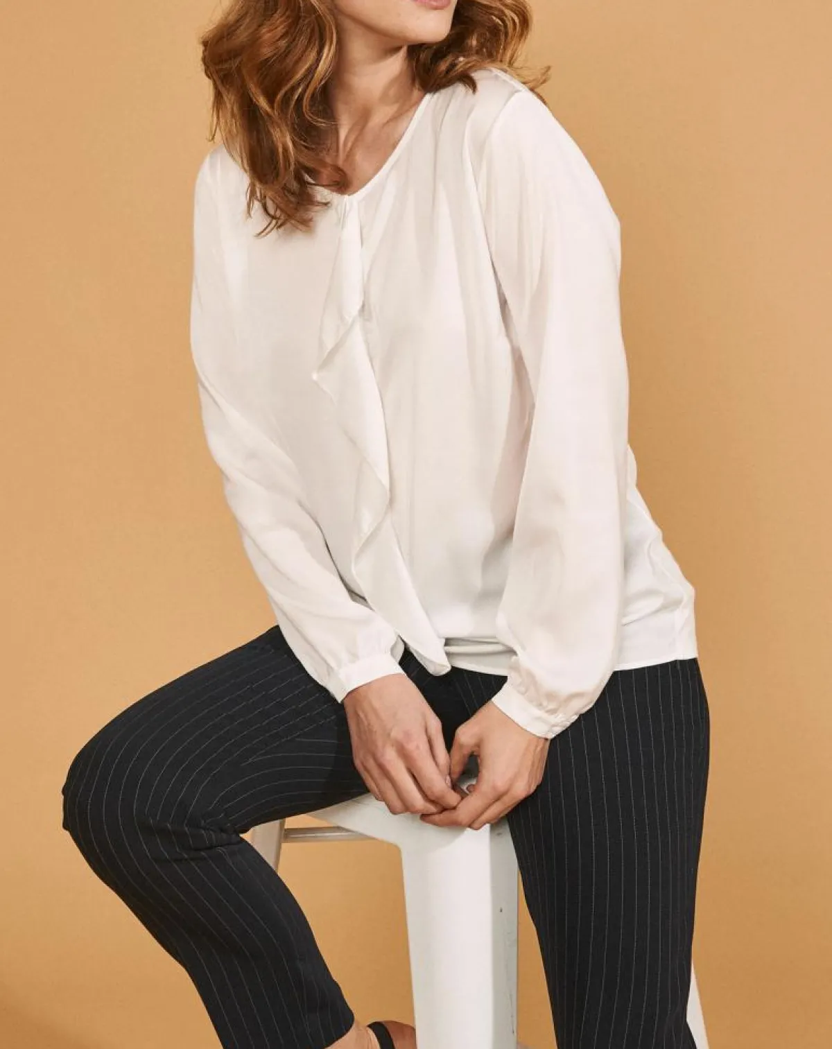 Devernois Chemises|Chemise Ciano à volant beige neige