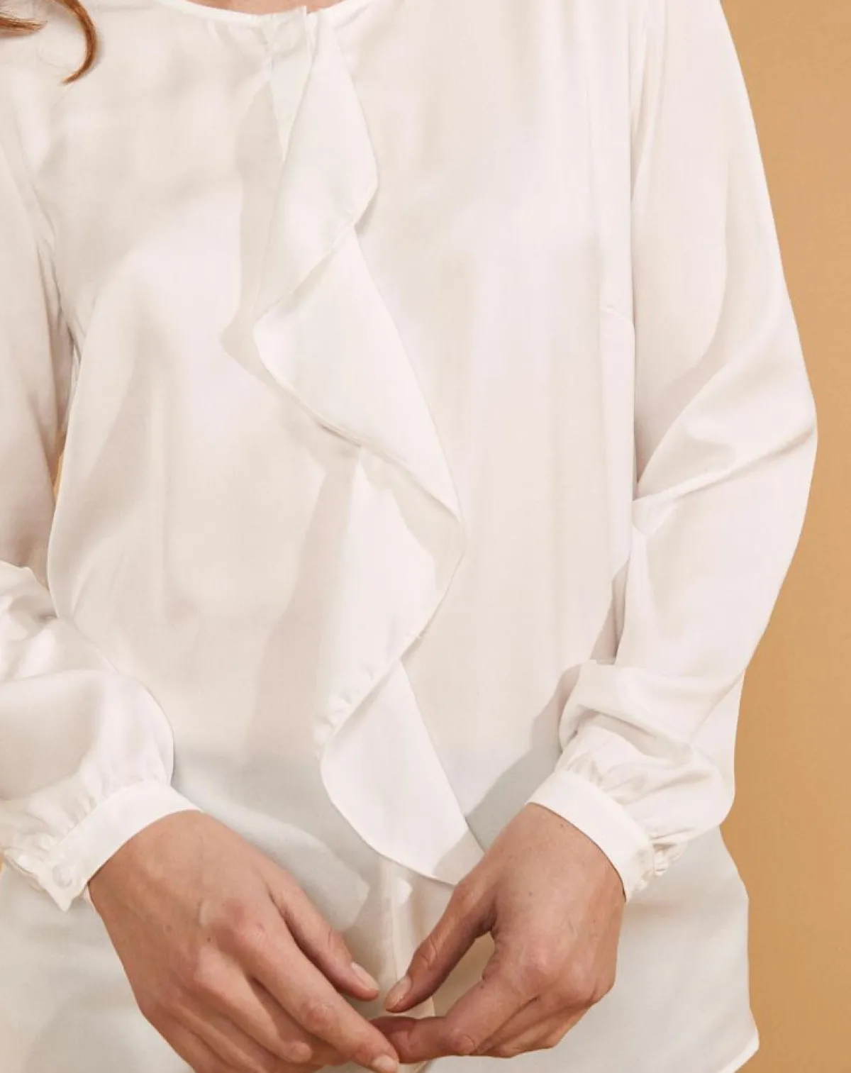 Devernois Chemises|Chemise Ciano à volant beige neige