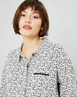 Femilet Lingerie, Nuit|Chemise de pyjama Flower imprimée beige/noir