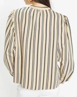 Galeries Lafayette Chemises|Chemise droite Laurie à rayures beige/noir