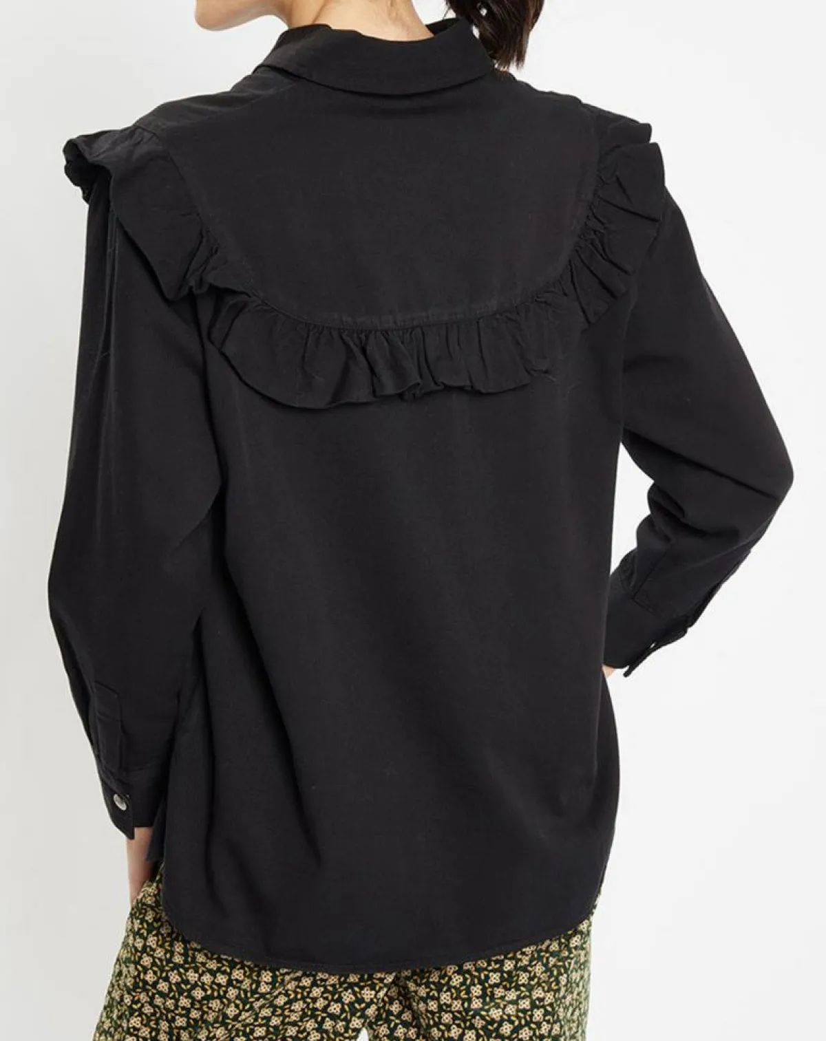 Galeries Lafayette Chemises|Chemise en Coton bio Candy volant en plastron noire