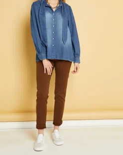 Acquaverde Chemises|Chemise en jean Blue Ella worn