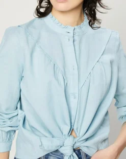 Esprit Chemises|Chemise en Lin & Coton à Col Volant bleu clair