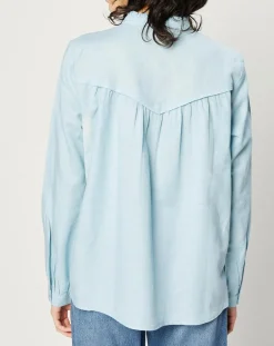 Esprit Chemises|Chemise en Lin & Coton à Col Volant bleu clair