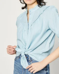 Esprit Chemises|Chemise en Lin & Coton à Col Volant bleu clair