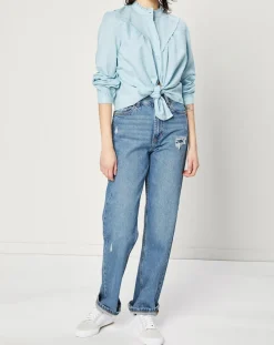 Esprit Chemises|Chemise en Lin & Coton à Col Volant bleu clair