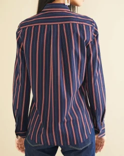 Acquaverde Chemises|Chemise en Popeline Japonaise Kim rayée marine/rouge