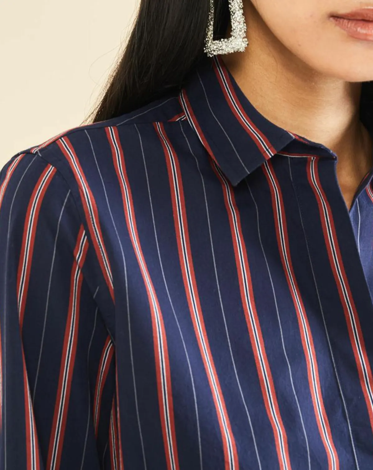 Acquaverde Chemises|Chemise en Popeline Japonaise Kim rayée marine/rouge