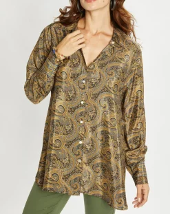 Lauren Vidal Chemises|Chemise en Soie mélangée Sasha marron/bleu