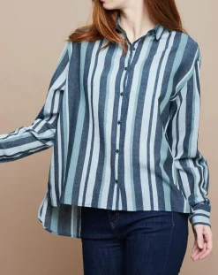 Mare di Latte Chemises|Chemise Florentine Essaouira Stripes vert sapin/vert pâle