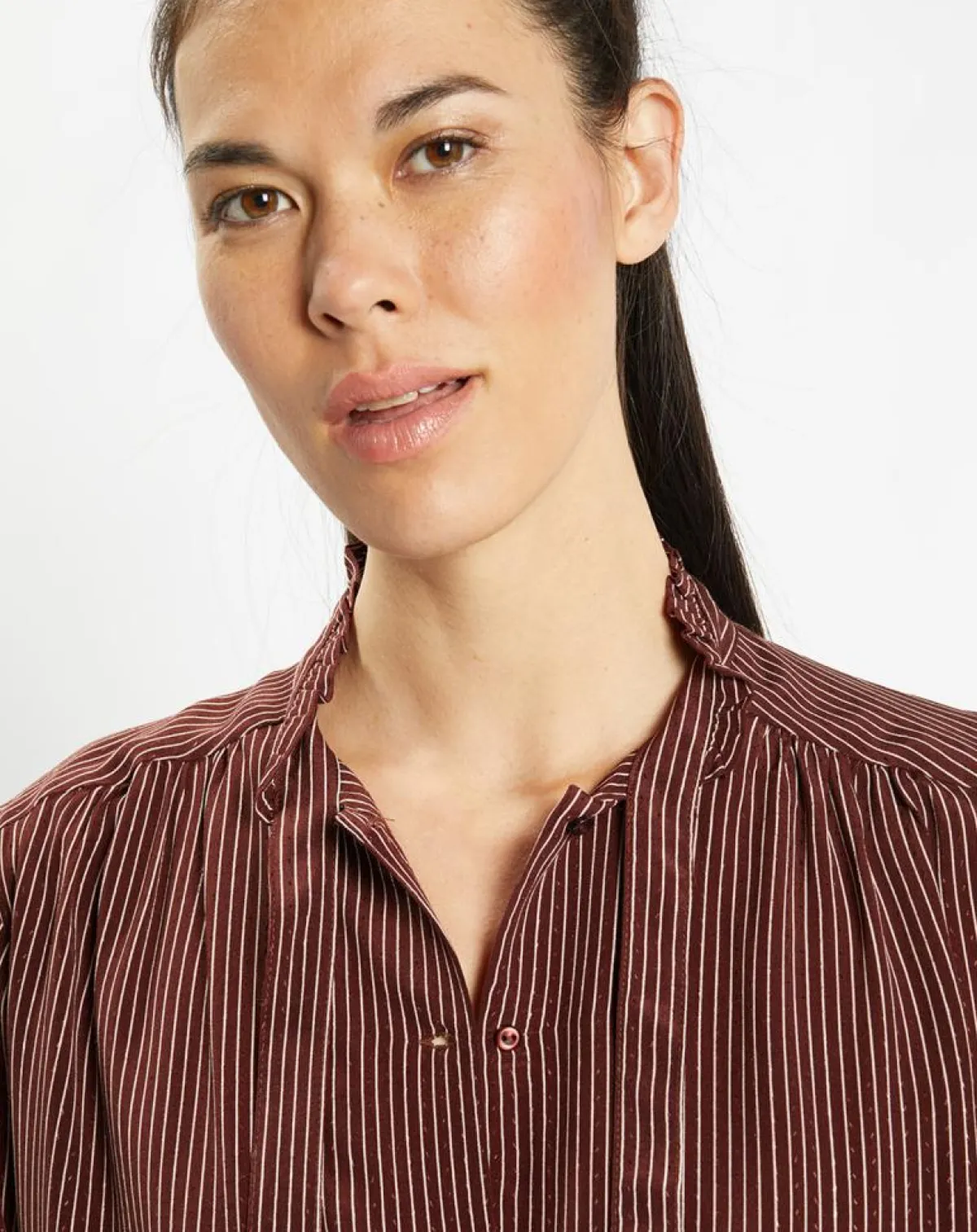 Galeries Lafayette Chemises|Chemise fluide col lavallière Gemma marron