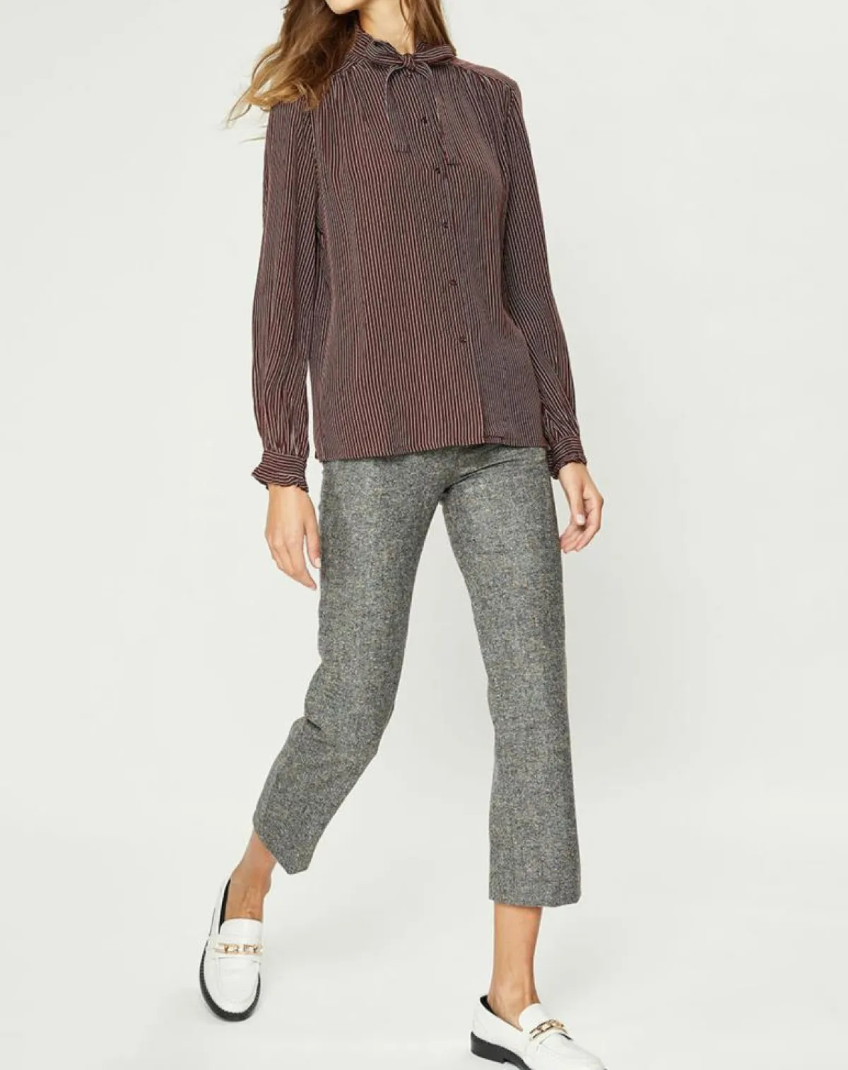 Galeries Lafayette Chemises|Chemise fluide col lavallière Gemma marron