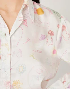 Manoush Chemises|Chemise Natacha Croquis imprimée écrue